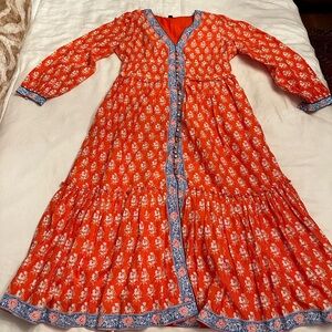 J Crew Orange and Blue floral Button front dress sz 14